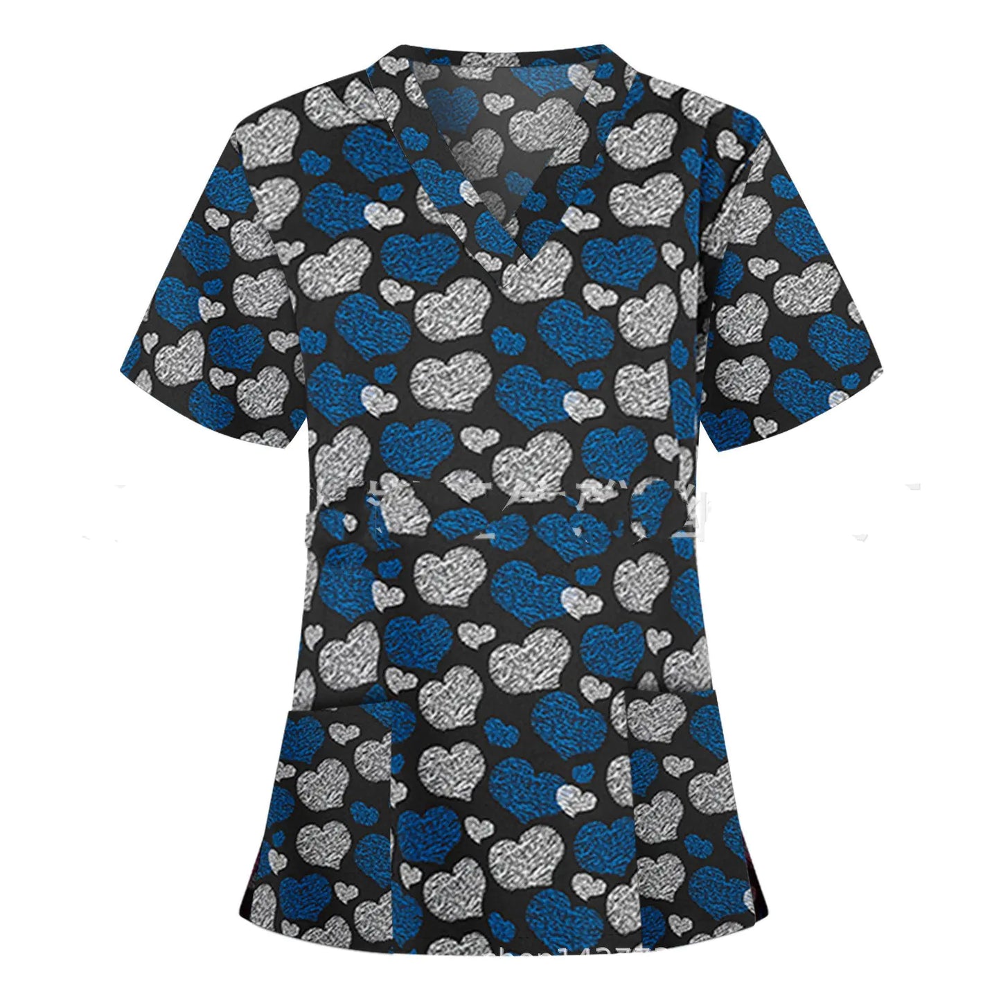 Nurse Uniform Pocket V-Neck Short-Sleeved T-Shirt