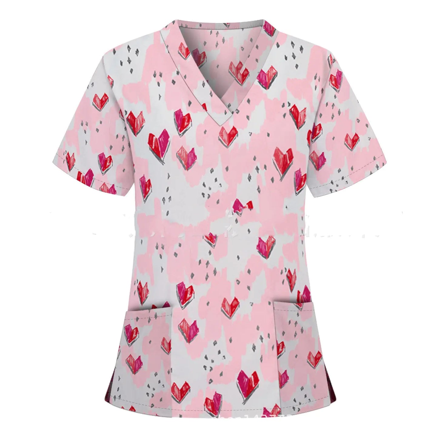 Nurse Uniform Pocket V-Neck Short-Sleeved T-Shirt