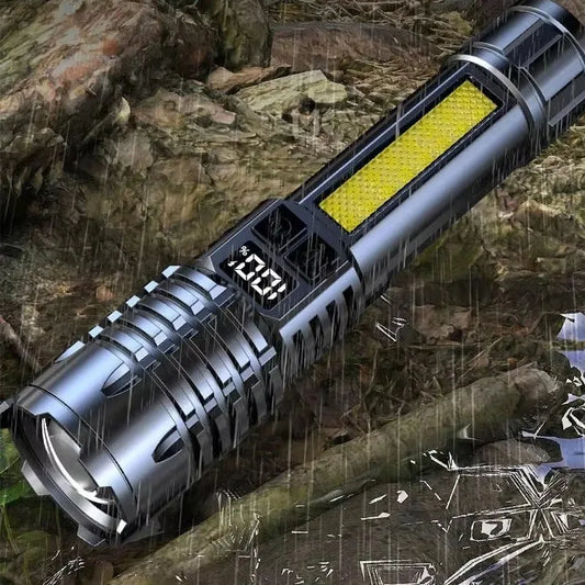 High Power LED Flashlight Powerful TYPE-C Rechargeable COB Flashlight With Side Light Torch For Outdoor Camping Hiking