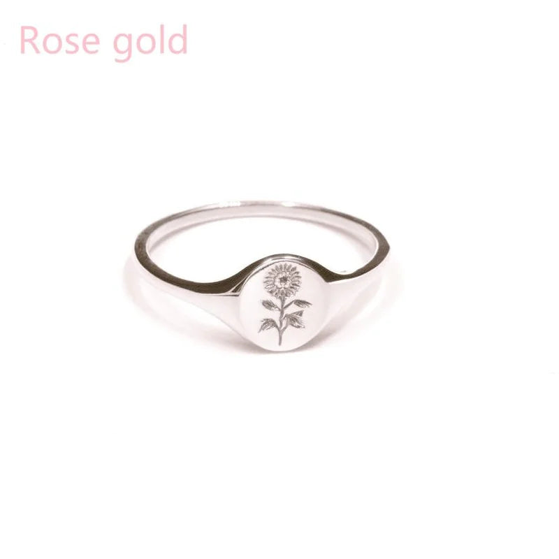 Creative Sunflower Print Ring Jewelry Design