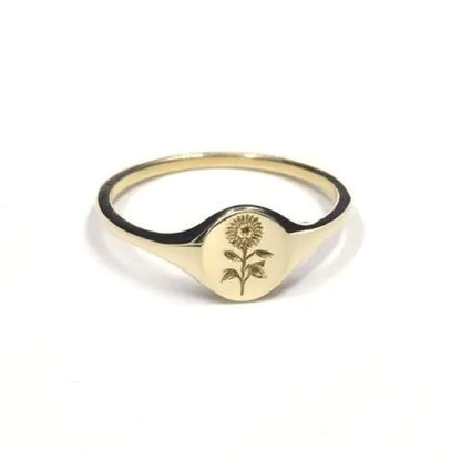 Creative Sunflower Print Ring Jewelry Design