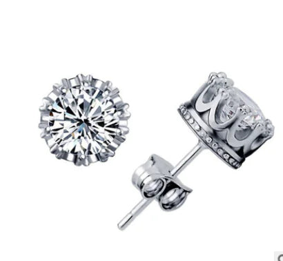 Crown Stud Earrings Diamond Studded Wholesale Alloy Jewelry Zircon Earrings Women Allergy Silver Stud Earrings