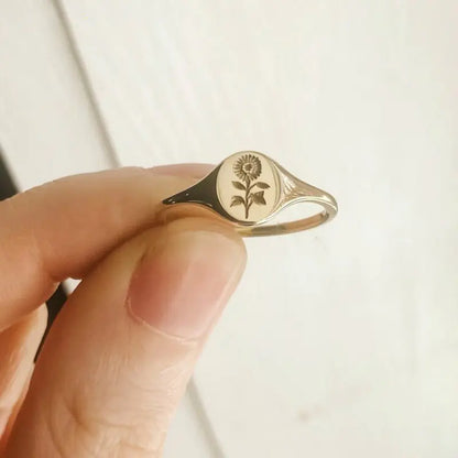 Creative Sunflower Print Ring Jewelry Design